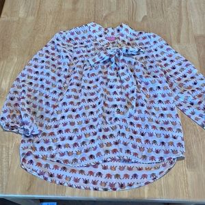 ELEPHANTS! amazing 3/4 sleeve blouse with bow at beck; button up